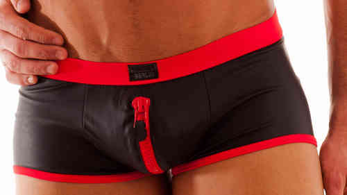 Leatherlike-Micro 2-way-Zip-Pant black-red