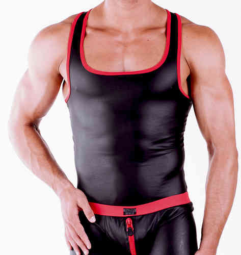 Leatherlike-Micro Muscle-Shirt schwarz-rot