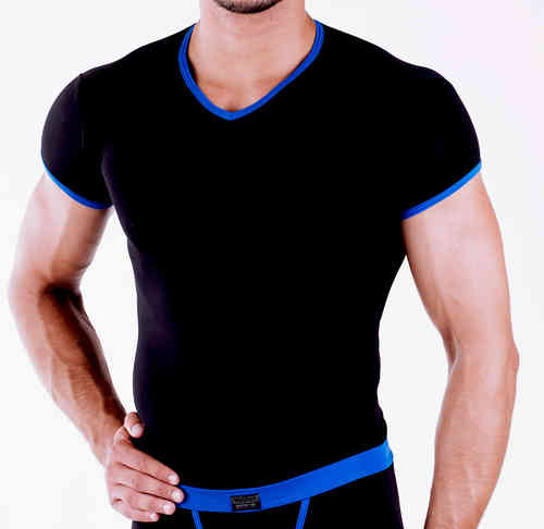 Micro-Basic V-Shirt black-blue