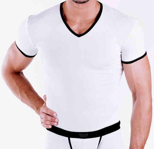 CottonRipp V-Shirt white-black