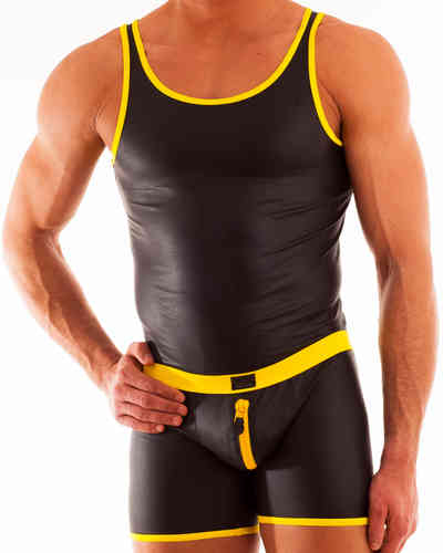 Leatherlike-Micro Athletic Shirt black-yellow