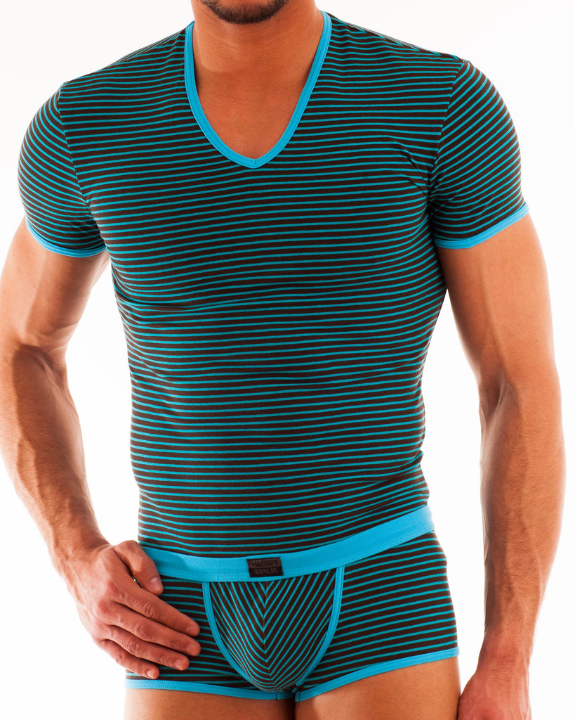 Stripes V-Shirt braun-türkis