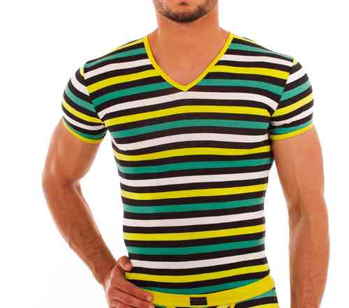 Stripes V-Shirt grün-schwarz-weiss