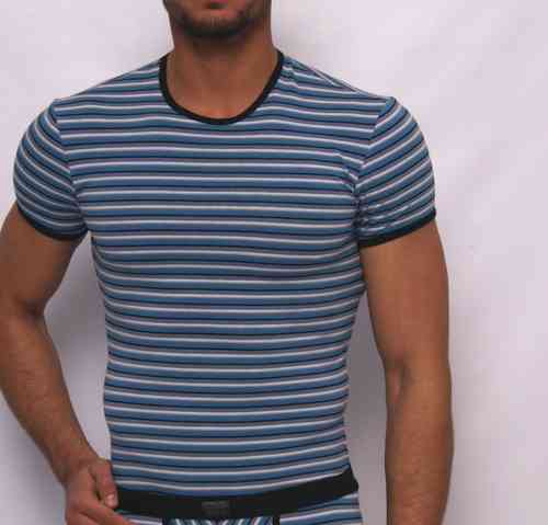 Stripes round-neck-Shirt blue-gray-black
