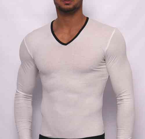 CottonRipp long sleeves V-Shirt white-black