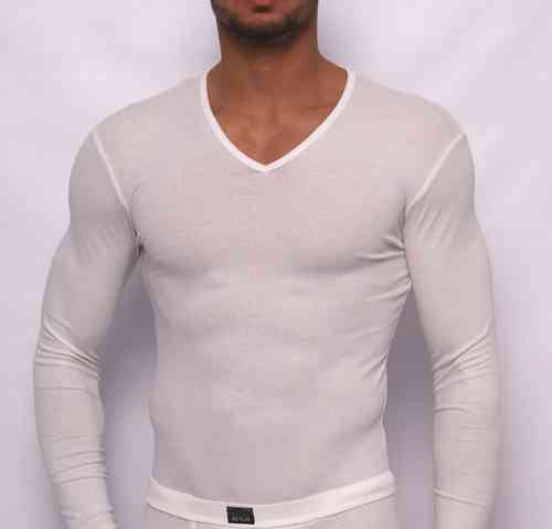 CottonRipp long sleeves V-Shirt white