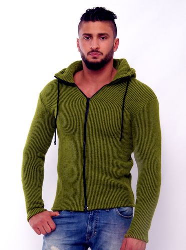 Hoodie woolknit green-black