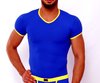 Micro-Basic V-Shirt blau-gelb