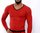 CottonRipp Langarm V-Shirt rot-schwarz