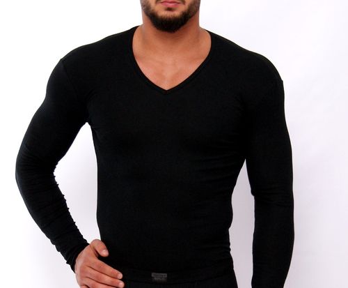 CottonRipp long sleeves V-Shirt black