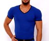 CottonRipp V-Shirt blau-schwarz