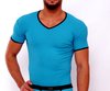 CottonRipp V-Shirt turquoise-black