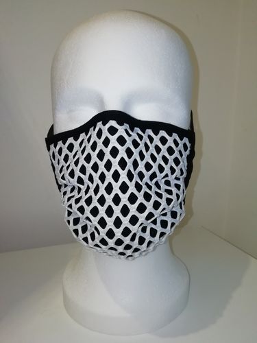Baumwollmaske schwarz mit weißem Netz